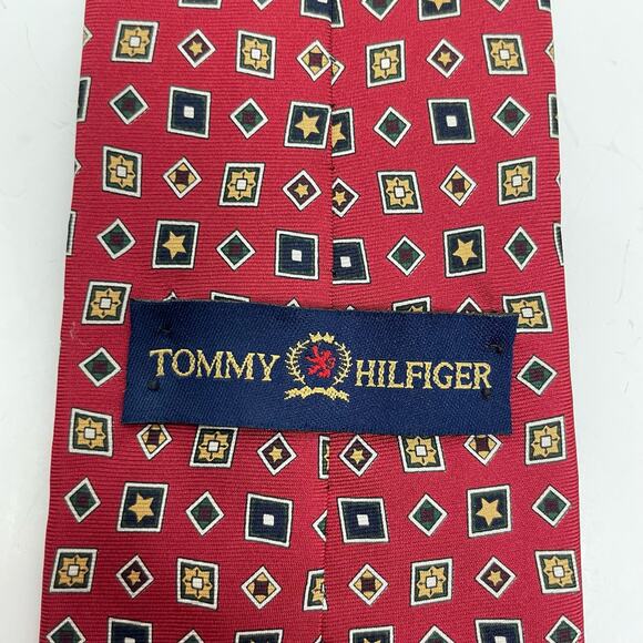 Tommy Hilfiger | Deep Red & Navy Blue Printed Italian Silk Neck Tie - Picture 7 of 8